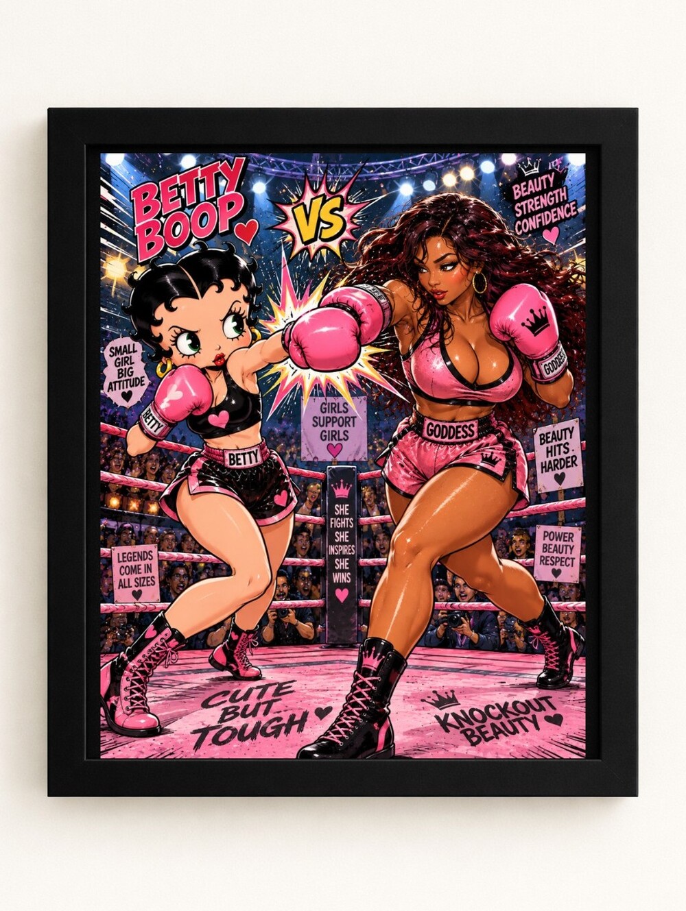 Betty Boop Boxing Showdown 8x10 Framed AI Art Print – Pink Glam Wall Decor
